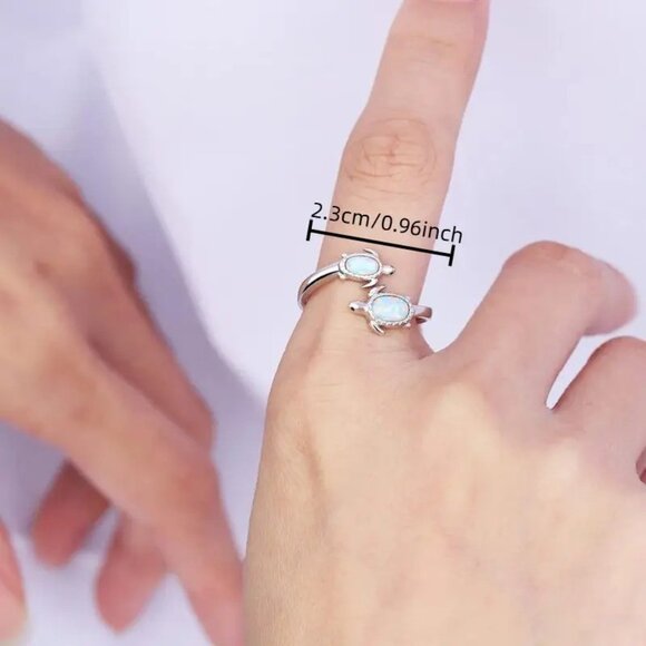 1pc Inspirational Fashion Ocean Theme Turtle Ring Ring with "I Love You Forever" - Picture 3 of 3